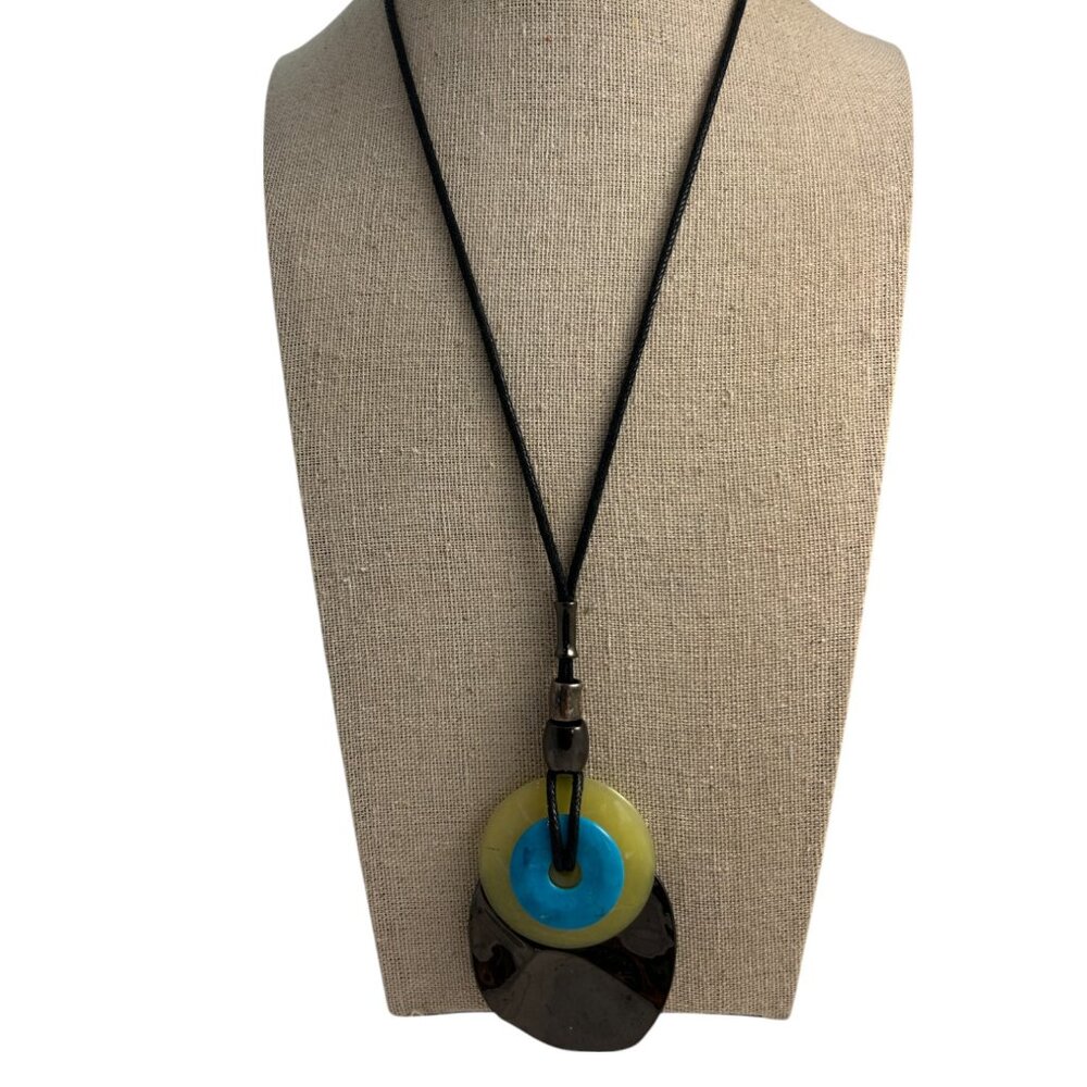 RLM Robert Lee Miller Brass Pendant Necklace Leather Cord Sterling Bead Modern